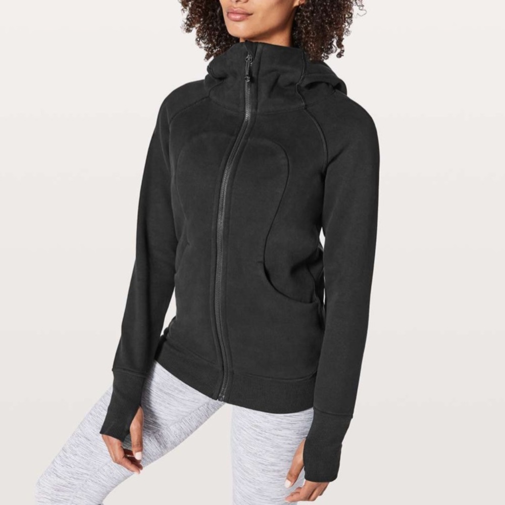12 LULULEMON Scuba Hoodie Classic Cotton Fleece Black Hooded Yoga Gym Casual EUC